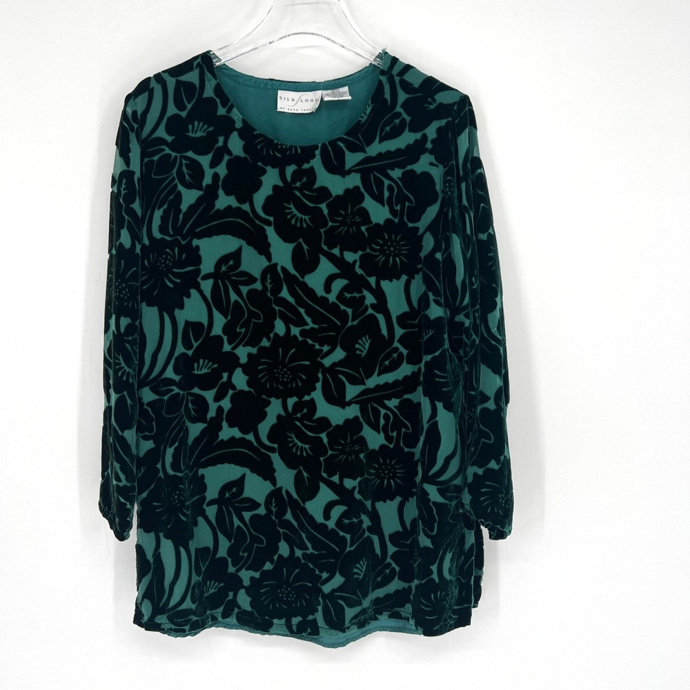 Vtg Silk Lore Top‎ Womens M Green Burnout Velvet Whimsigoth Forest Fairy Boho